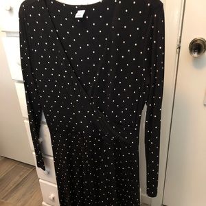 Polka dot long sleeve faux wrap dress